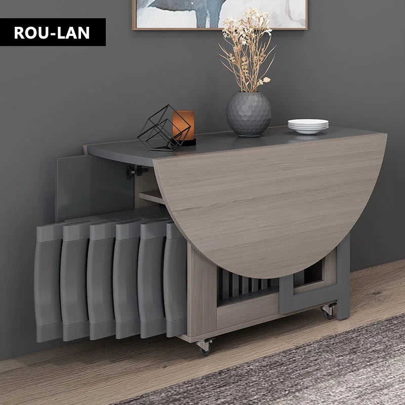Multifunctional Round Dining Table with Folding Chairs
