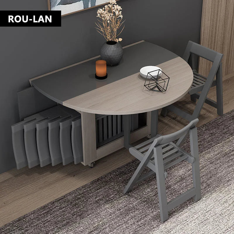 Multifunctional Round Dining Table with Folding Chairs