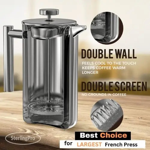 Double Walled Large Coffee Press With 2 Free Filters