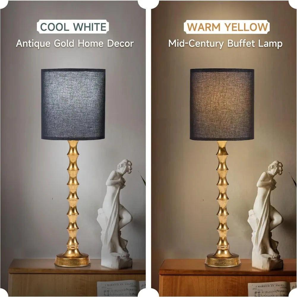 Gold Buffet Lamps Set of 2 with Black Shade