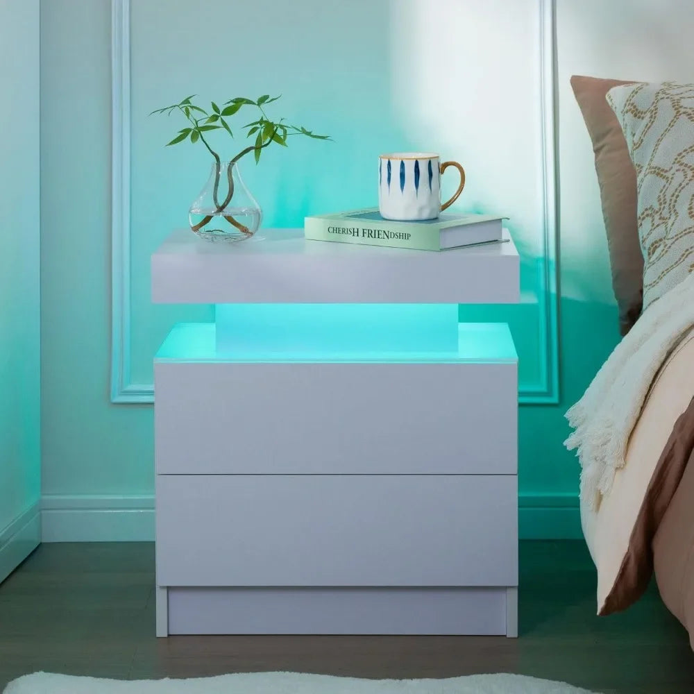 2 LED Nightstands with 2 Drawers