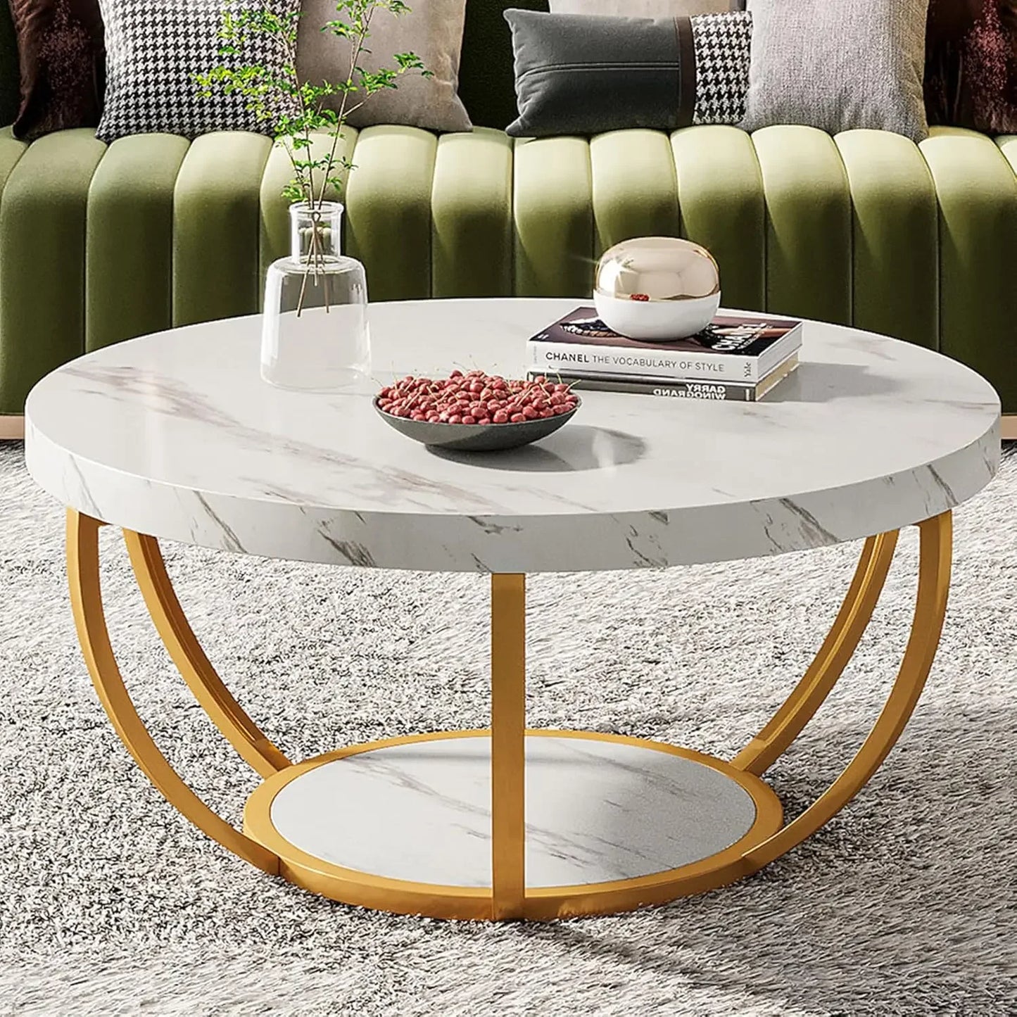 2 Tier Modern Coffee Table with Golden Metal Legs