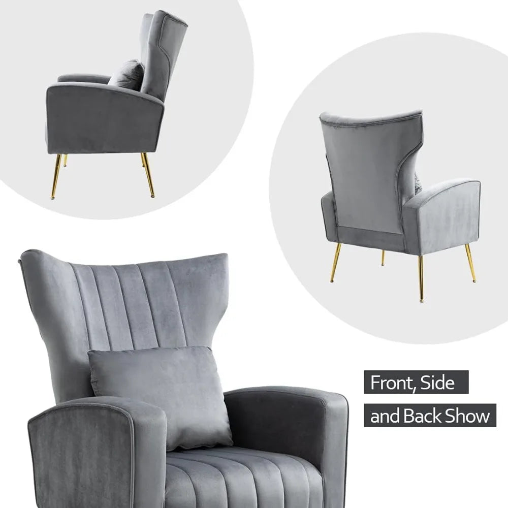 Set of 2 Modern Velvet Accent Chairs with Lumbar Pillow