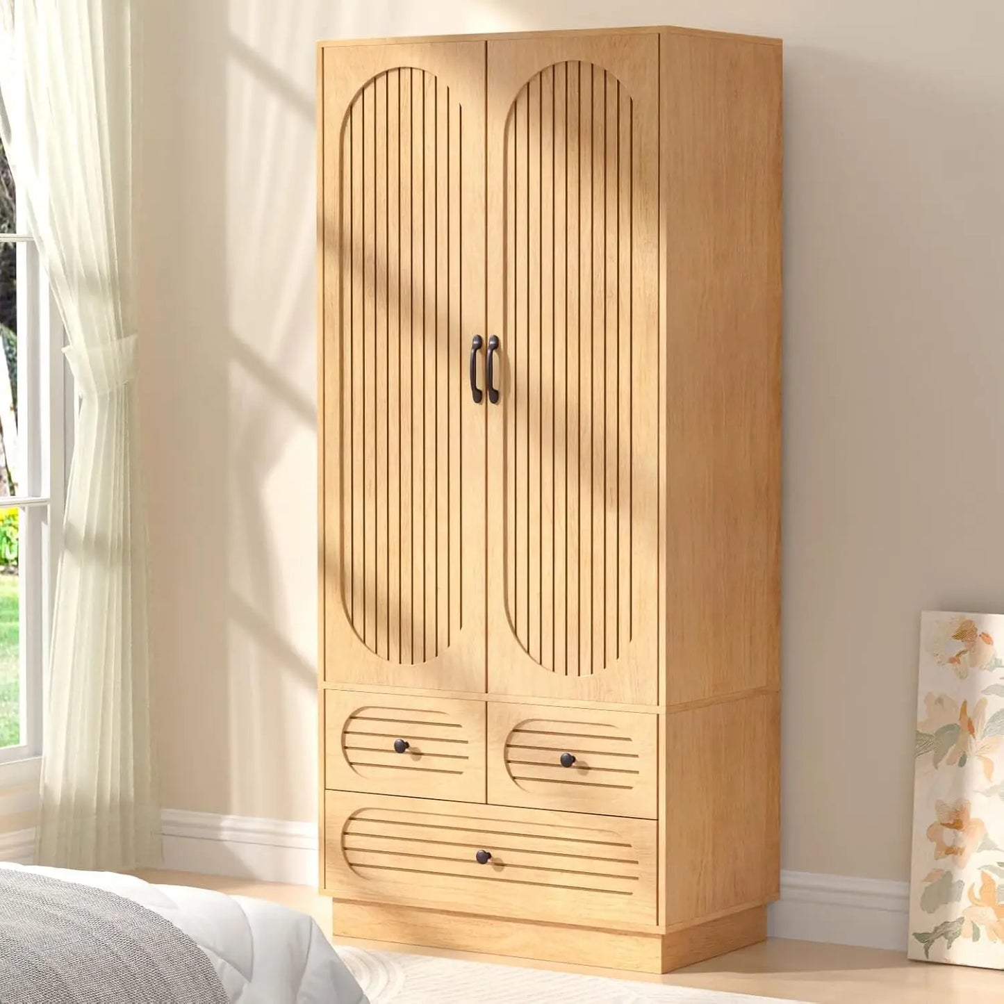 Fluted Wardrobe Closet with Doors
