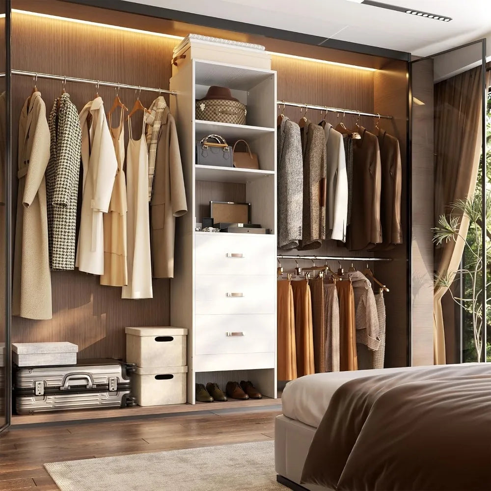 96'' Closet Organizer System with 3 Hanging Rods