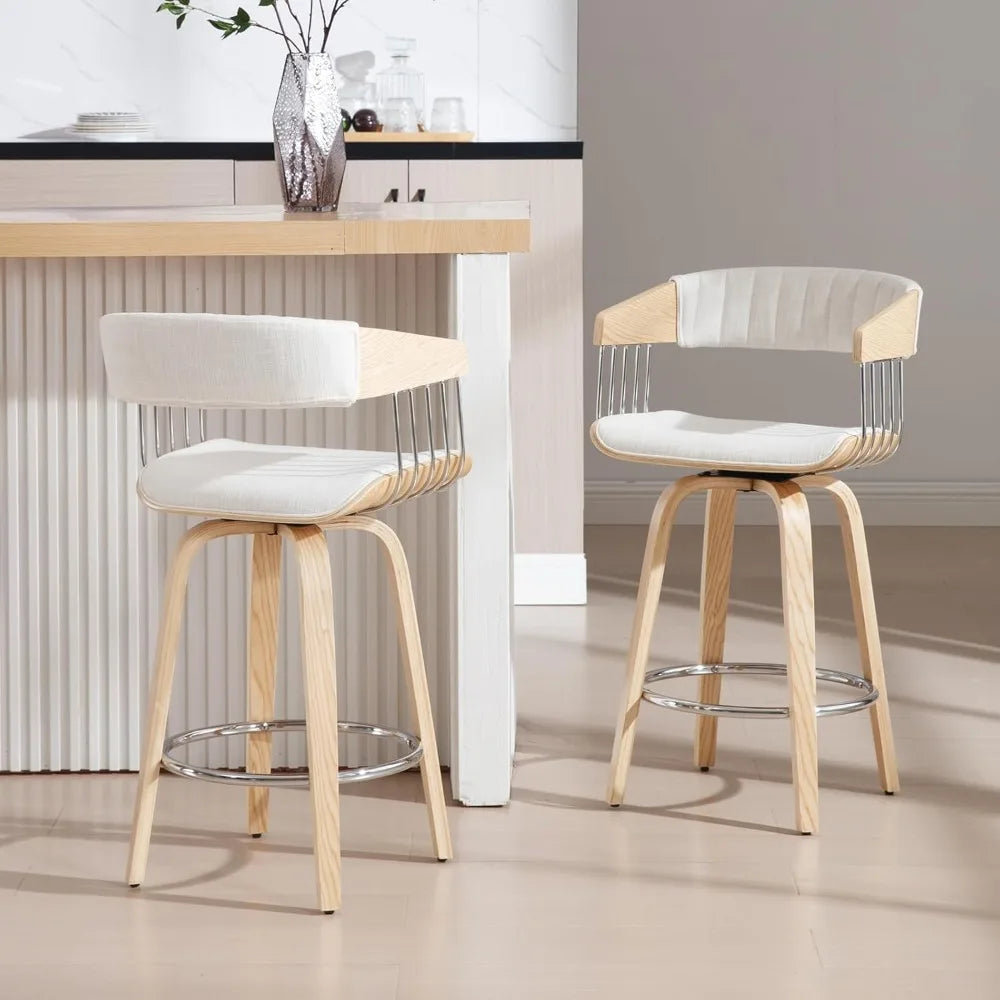 Set of 2 Upholstered Swivel Barstools with Back