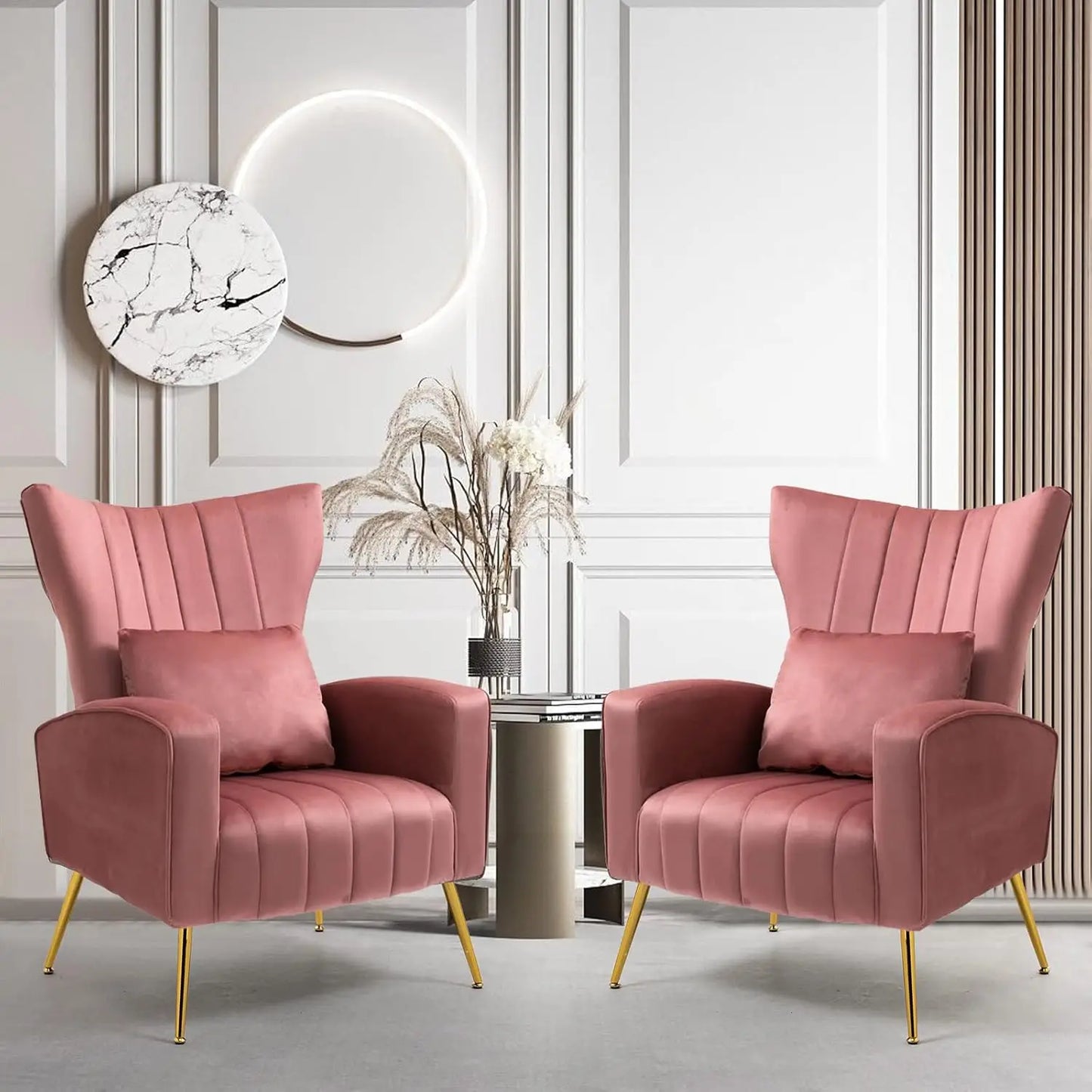 Set of 2 Modern Velvet Accent Chairs with Lumbar Pillow