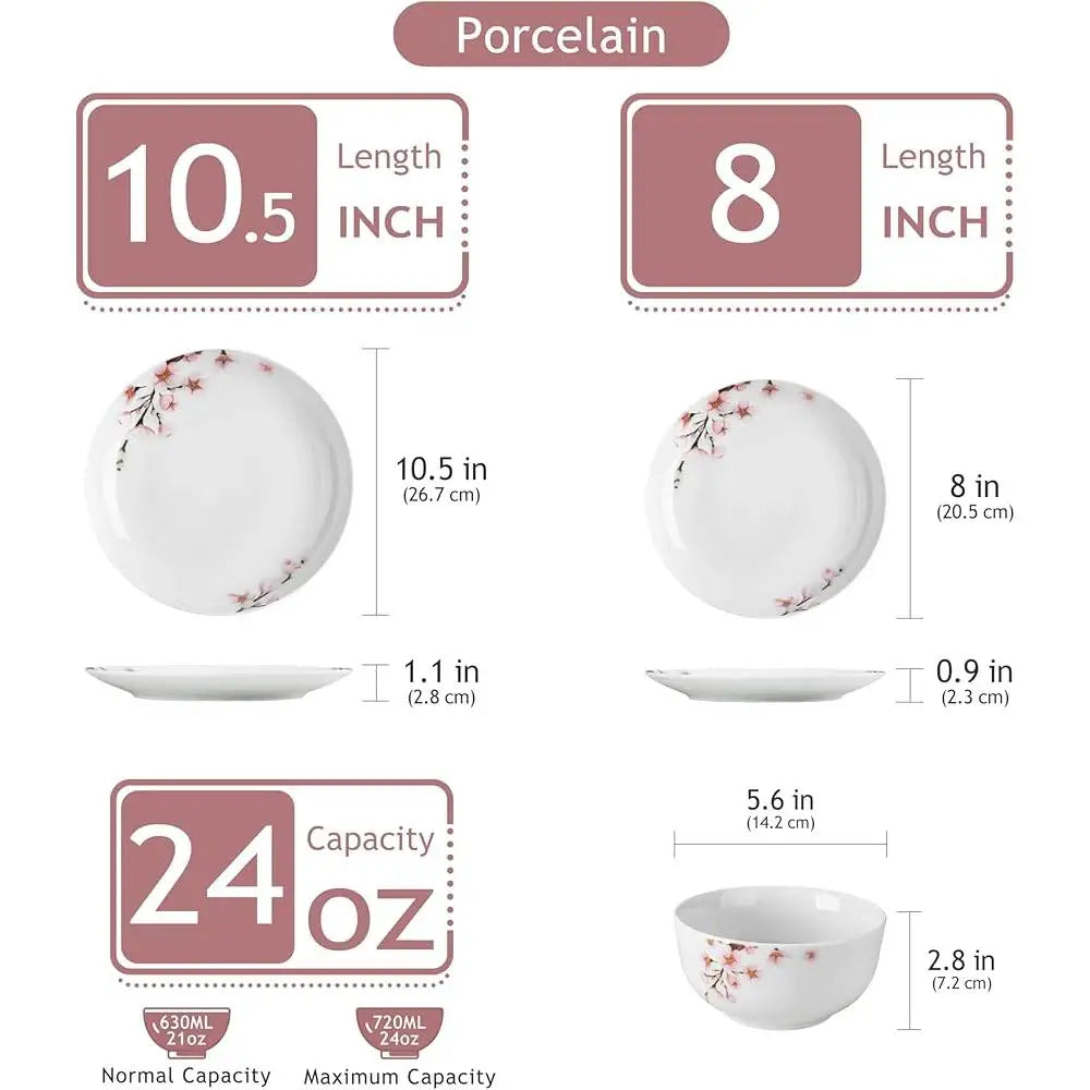 12 Piece Porcelain Dinnerware Set Floral Pattern