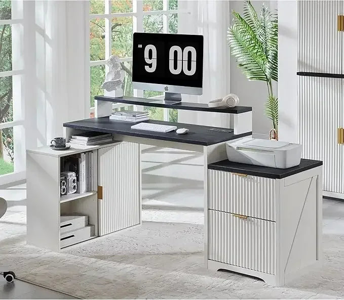 Modern Fluted Executive Desk with Storage