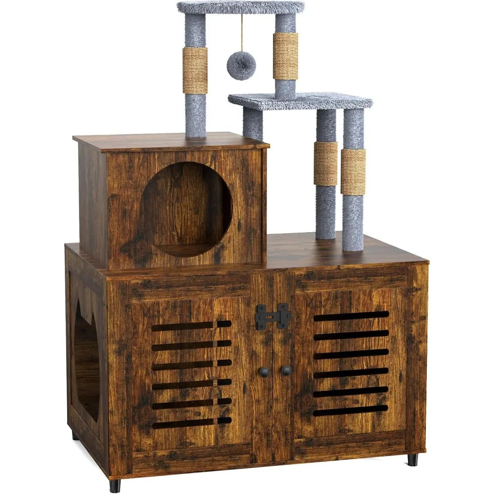 Modern Cat Tower, All-in-one Litter Cabinet