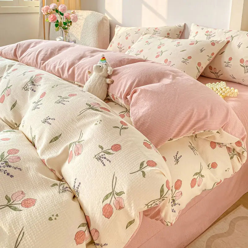 Bowknot Duvet Cover Set with Flat Sheet Pillowcase