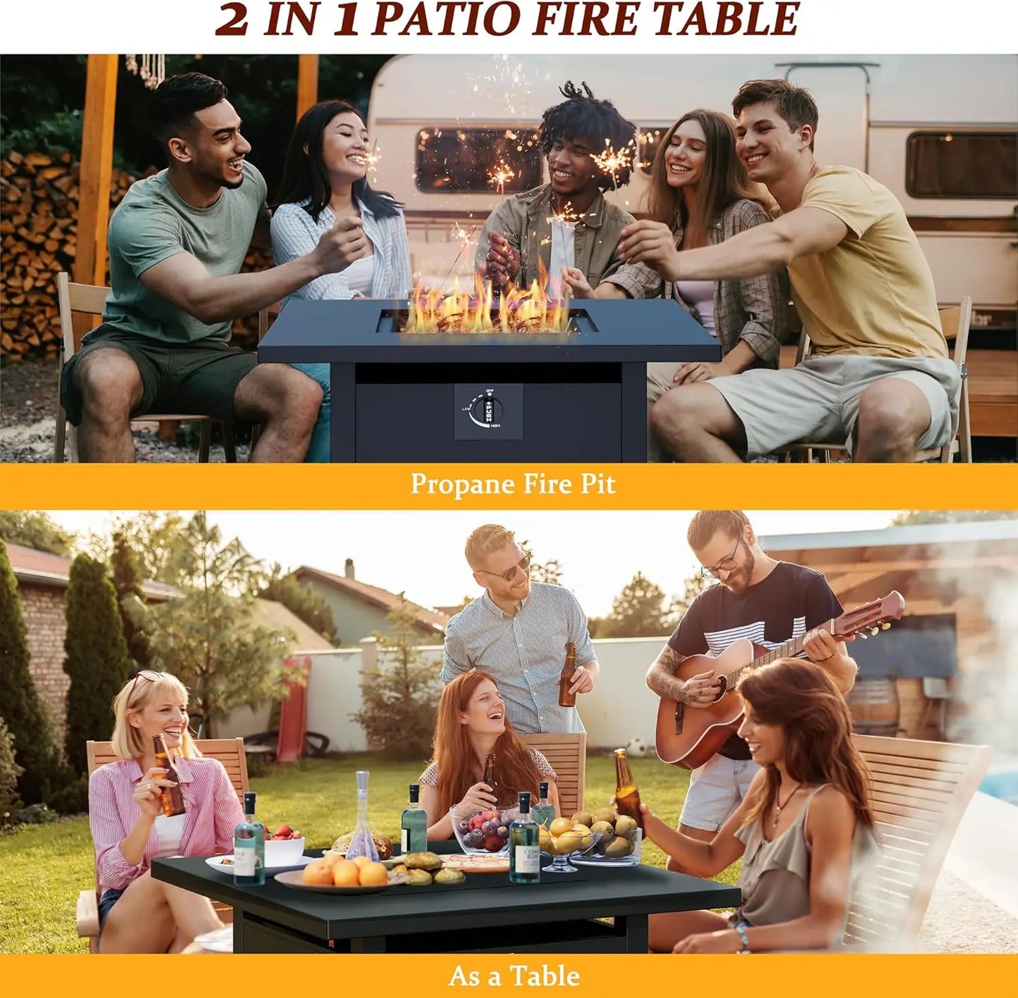 28" Steel Gas Fire Pit Table for Outdoors