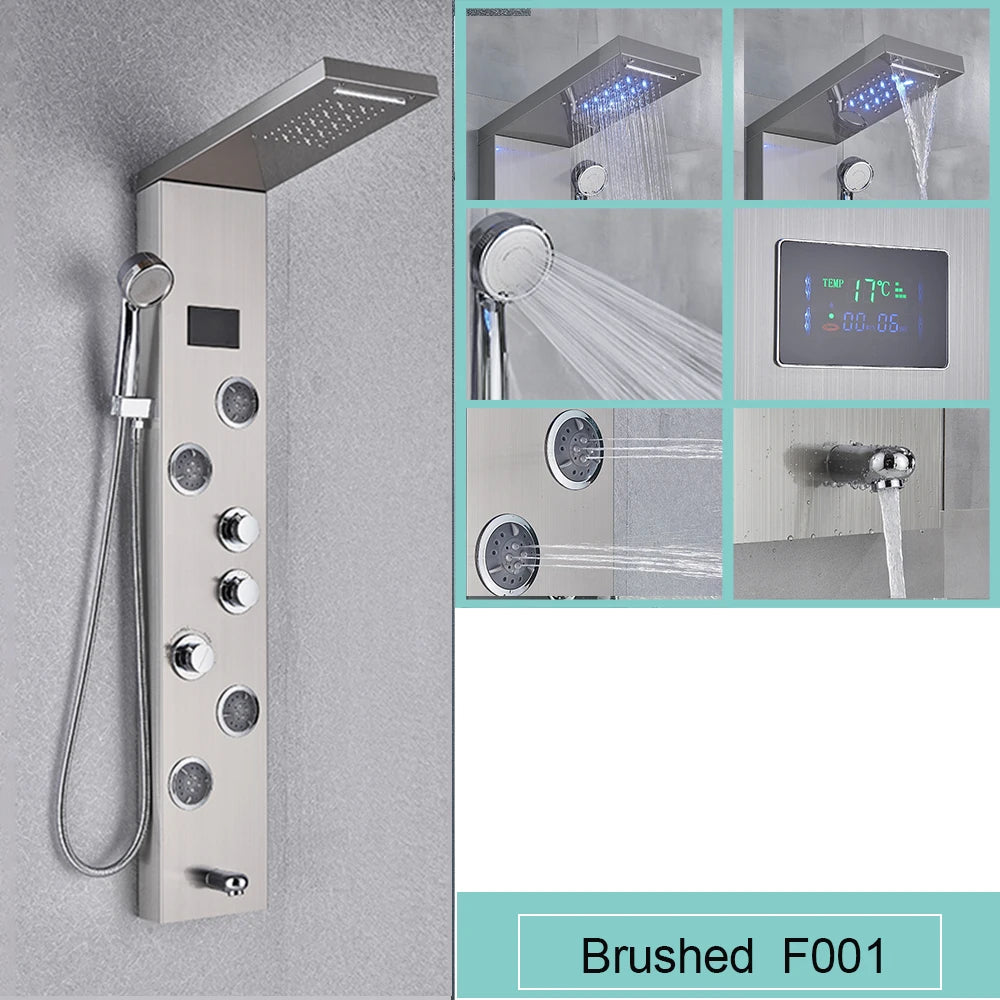 Black LED Light Shower Panel Waterfall Rain Shower