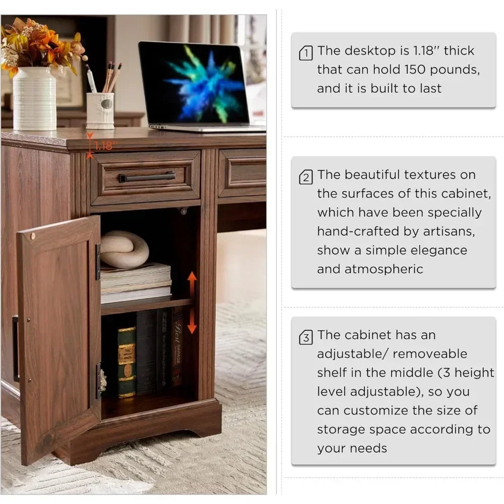 Executive Computer Desk with Drawers & Cabinet