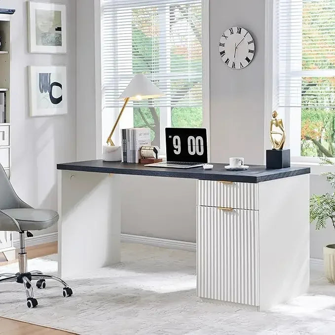 Modern Fluted Executive Desk with Storage