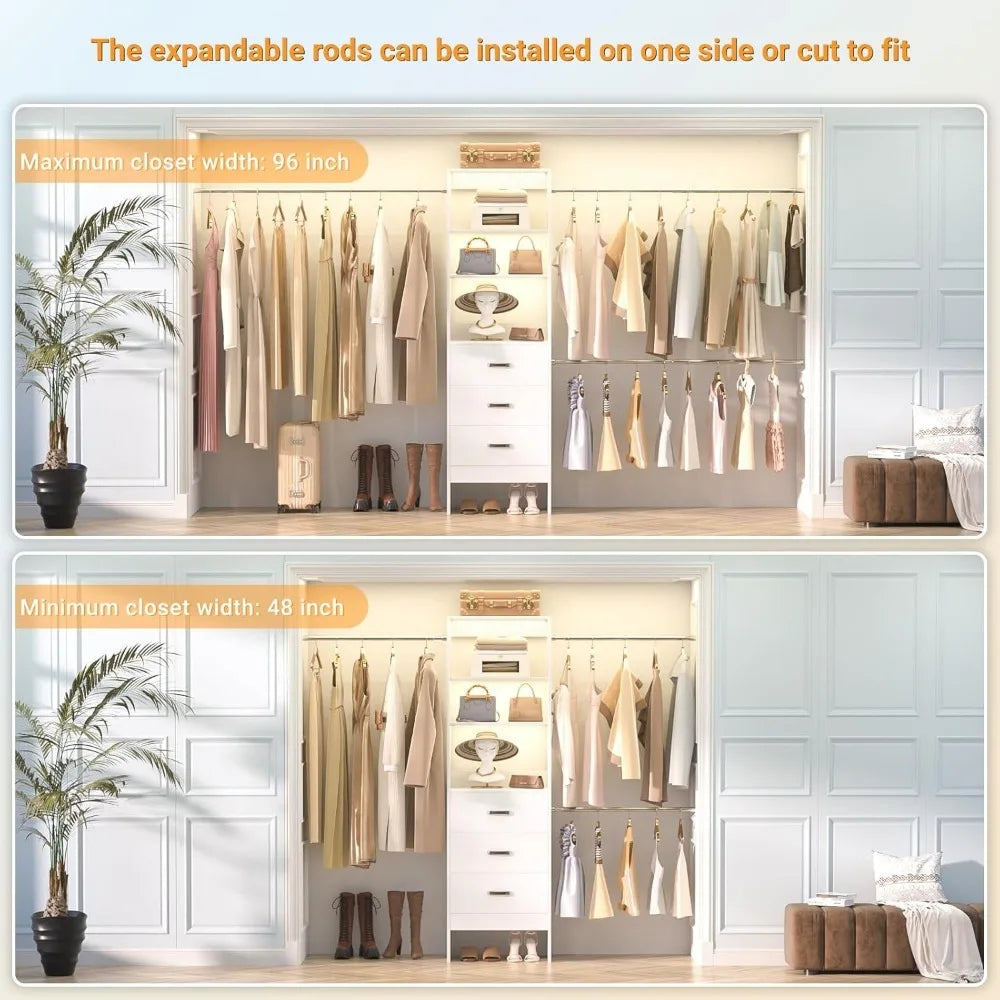 96'' Closet Organizer System with 3 Hanging Rods