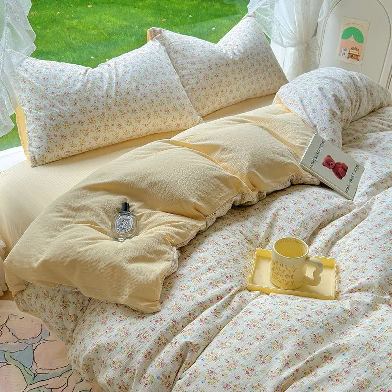Bowknot Duvet Cover Set with Flat Sheet Pillowcase