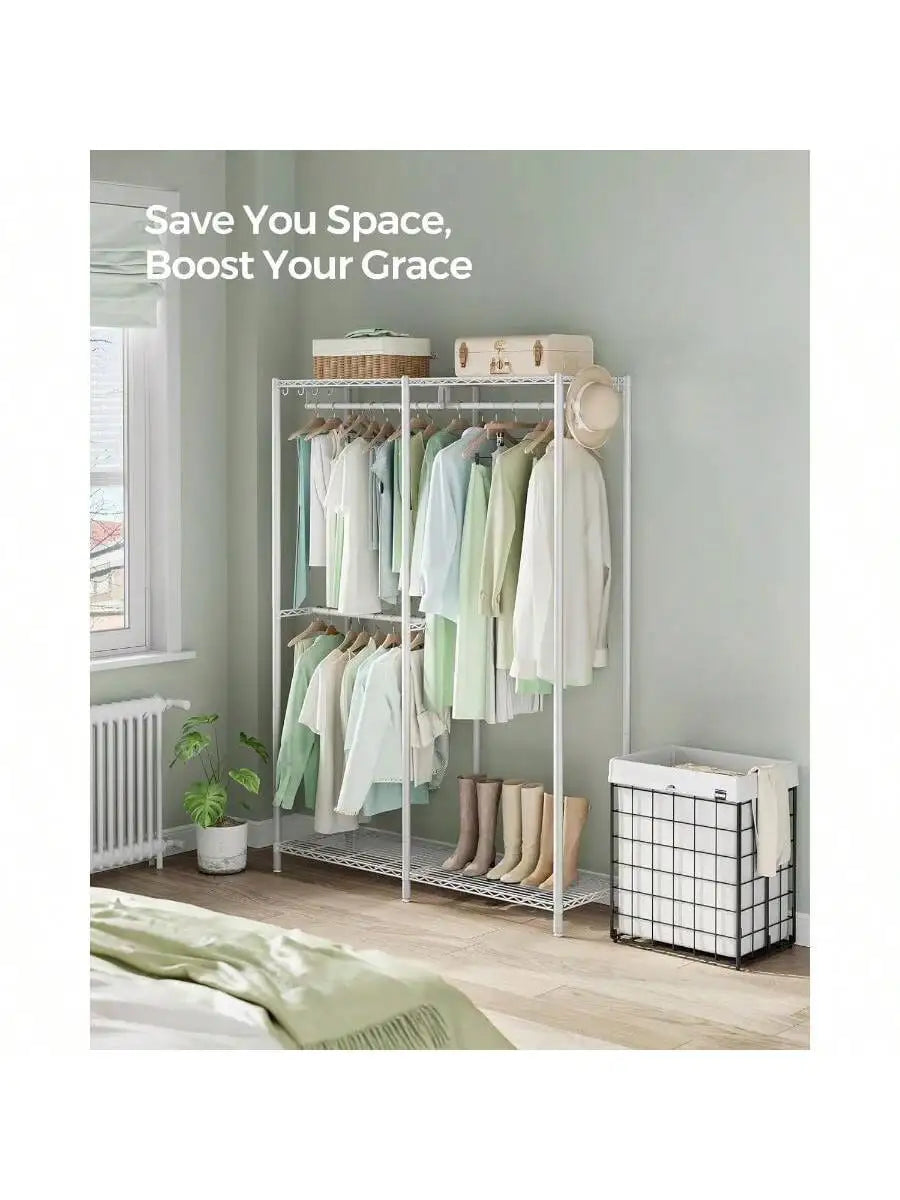 Freestanding Heavy-Duty Garment Rack With Adjustable Shelves