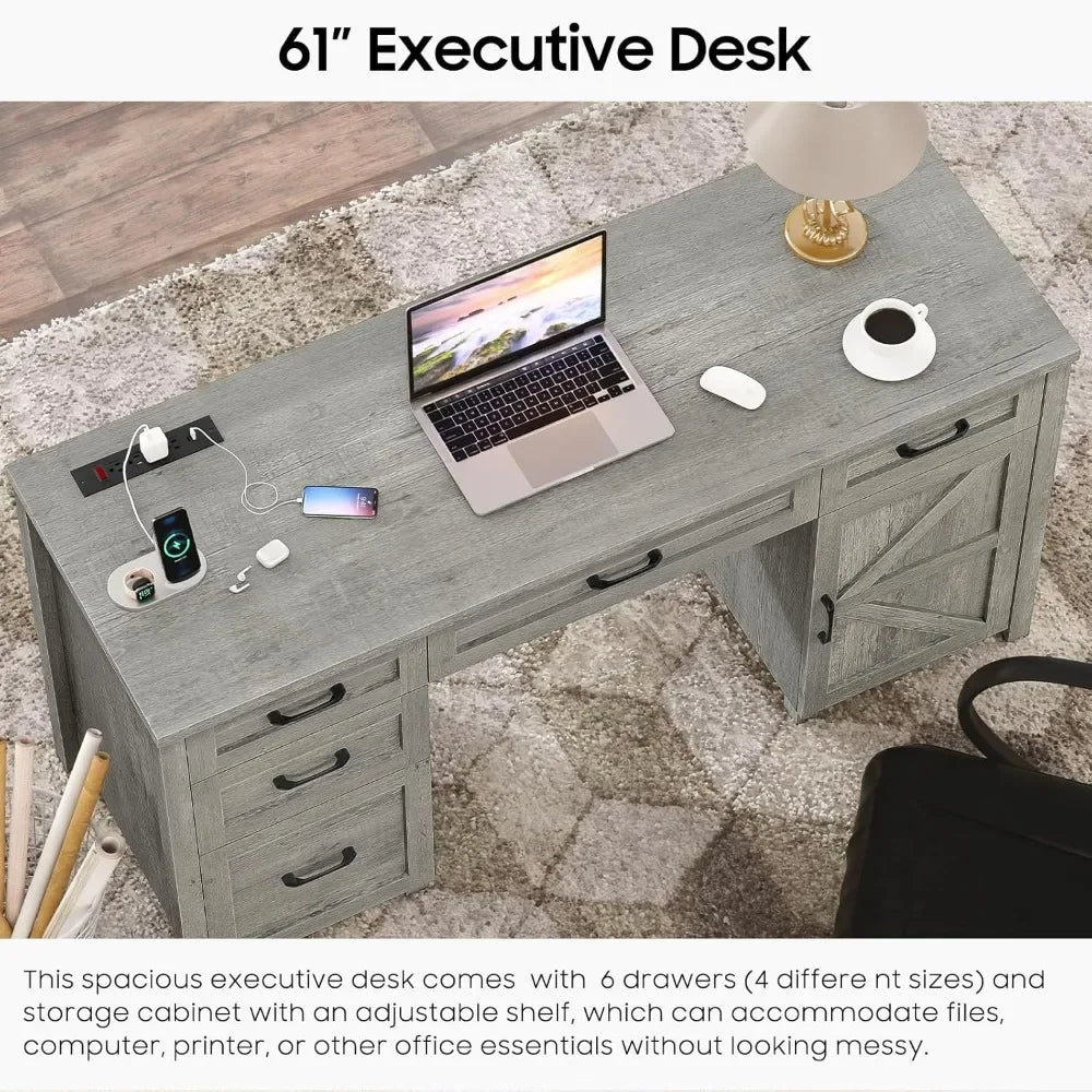 Executive Office Desk with 5 Drawers