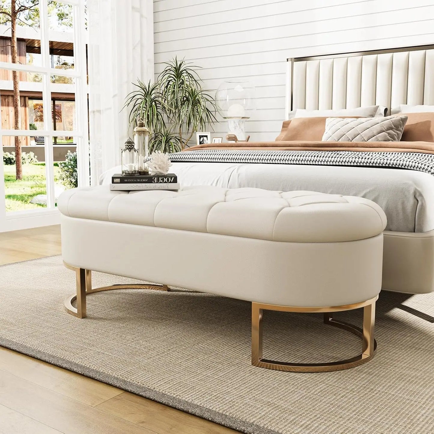 Upholstered Leather 50''L Ottoman