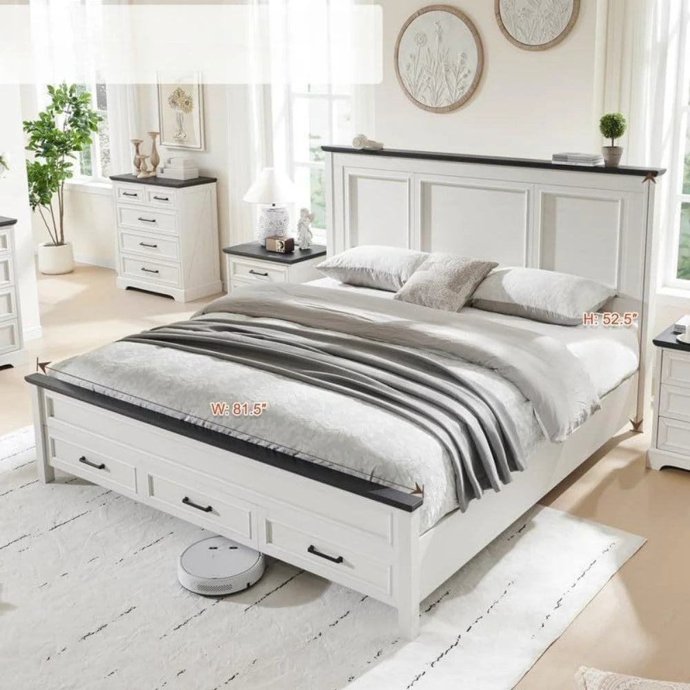 Queen Size Bed Frame with Headboard and Storage
