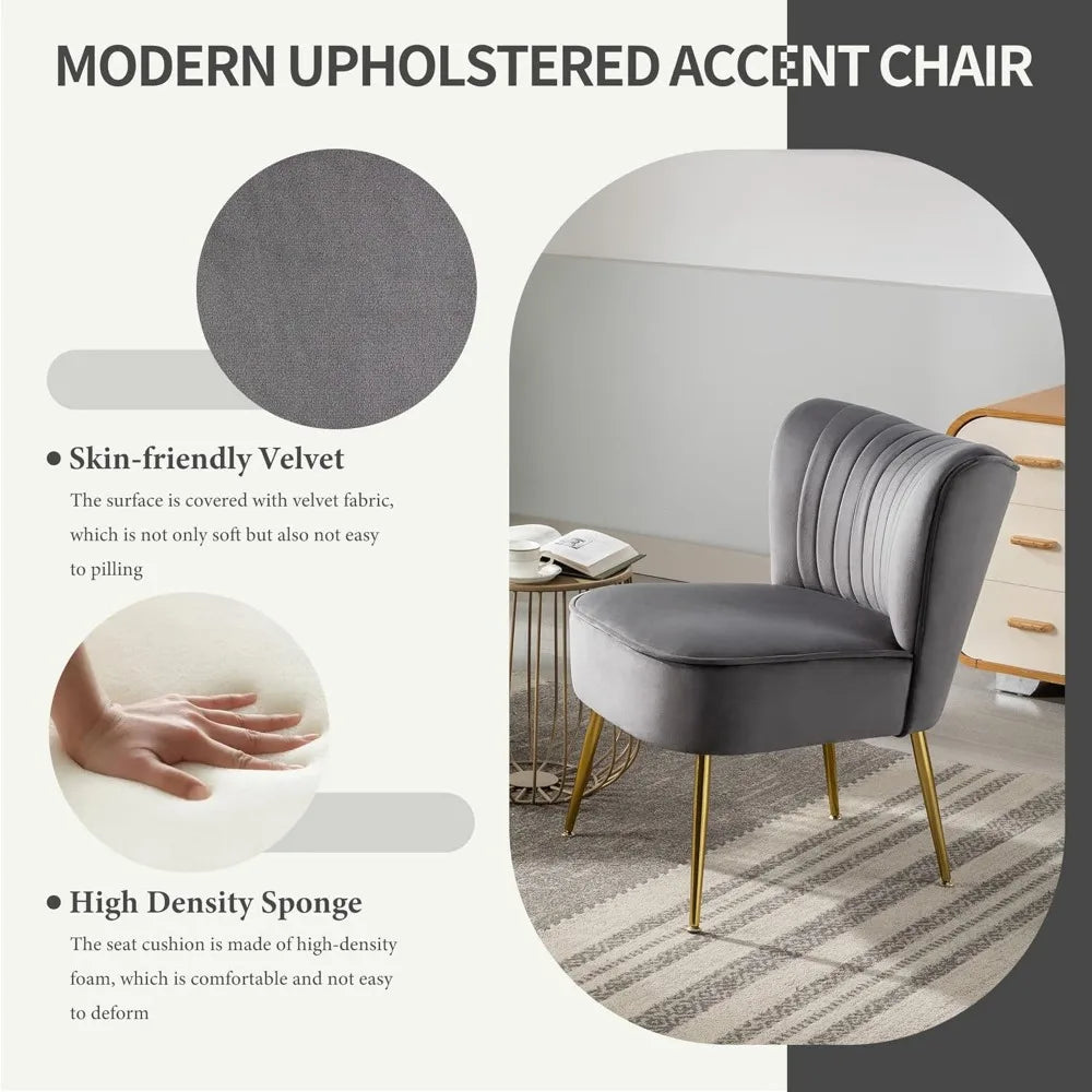 Velvet Upholstered Accent Chairs with Gold Legs