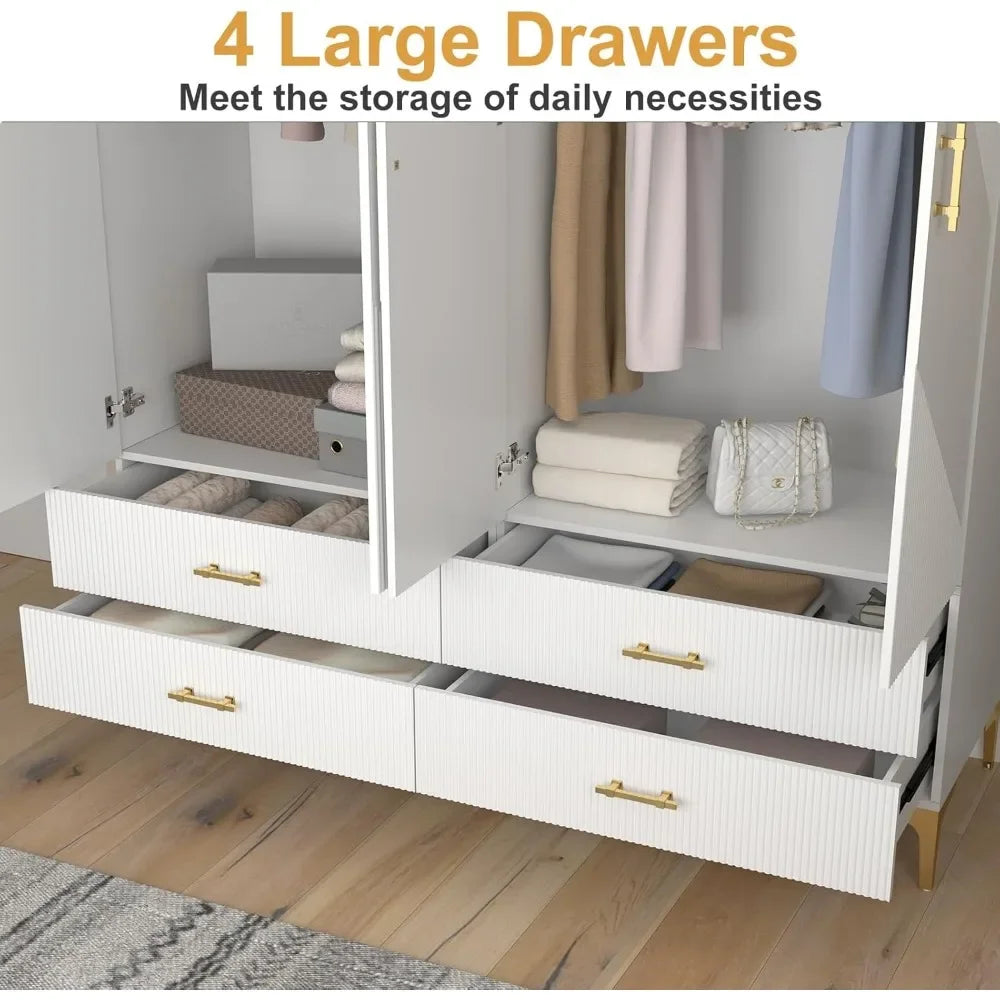 Wardrobe Armoire, White 20.4" D x 63" W x 76.77" H
