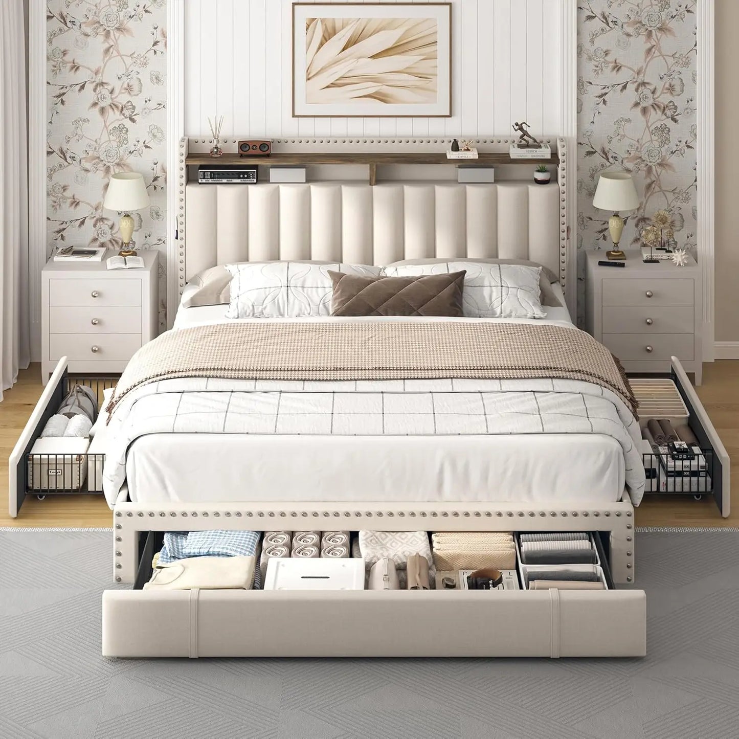 King Size Platform Bed Frame with Storage