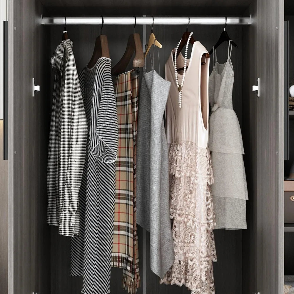 Wardrobe Armoire Closet with Shelves, Hanging Rod