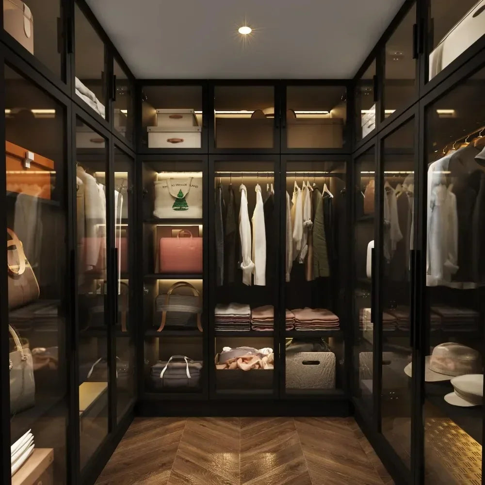 Wooden Display Storage Cabinet with Hanging Bar Black