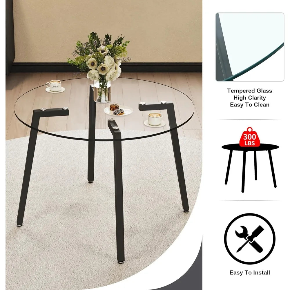 5-Piece Luxury Round Glass Dining Set