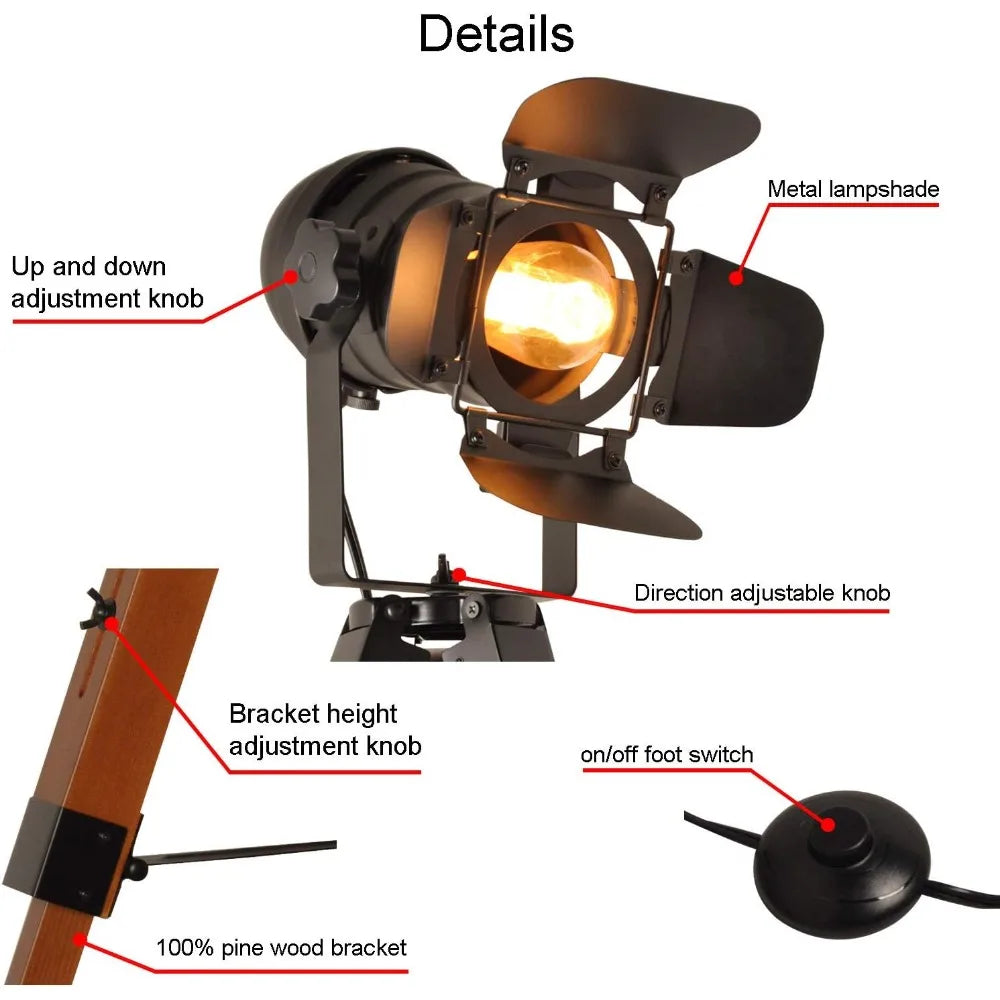 Vintage Wooden Camera Spotlight Lamp