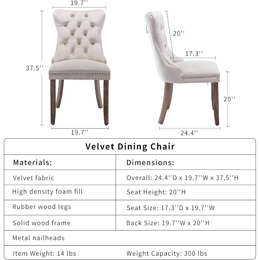 Beige Velvet Upholstered Dining Chairs