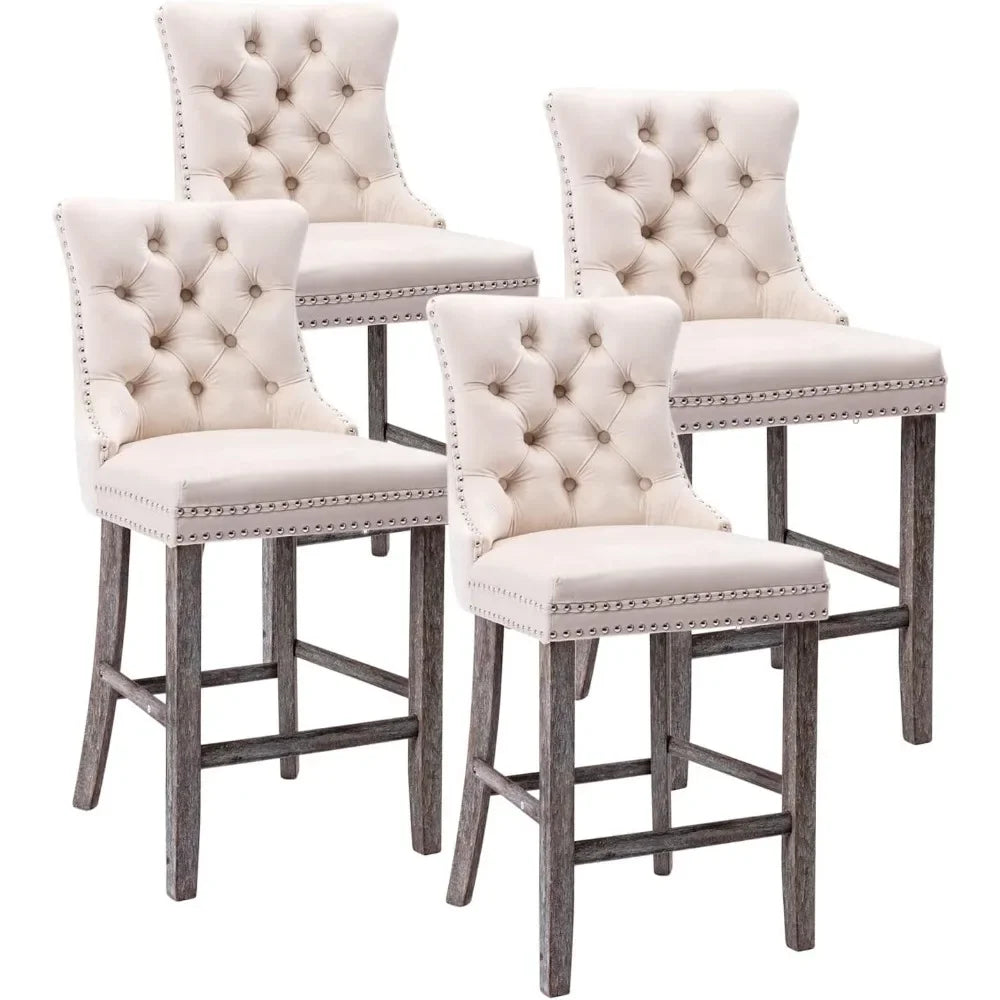 27" Modern Velvet Bar Stools with Button Decor Set of 4