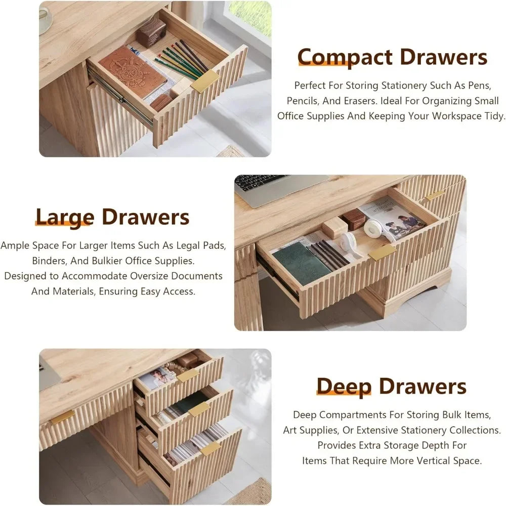 Modern Fluted Executive Desk with Storage