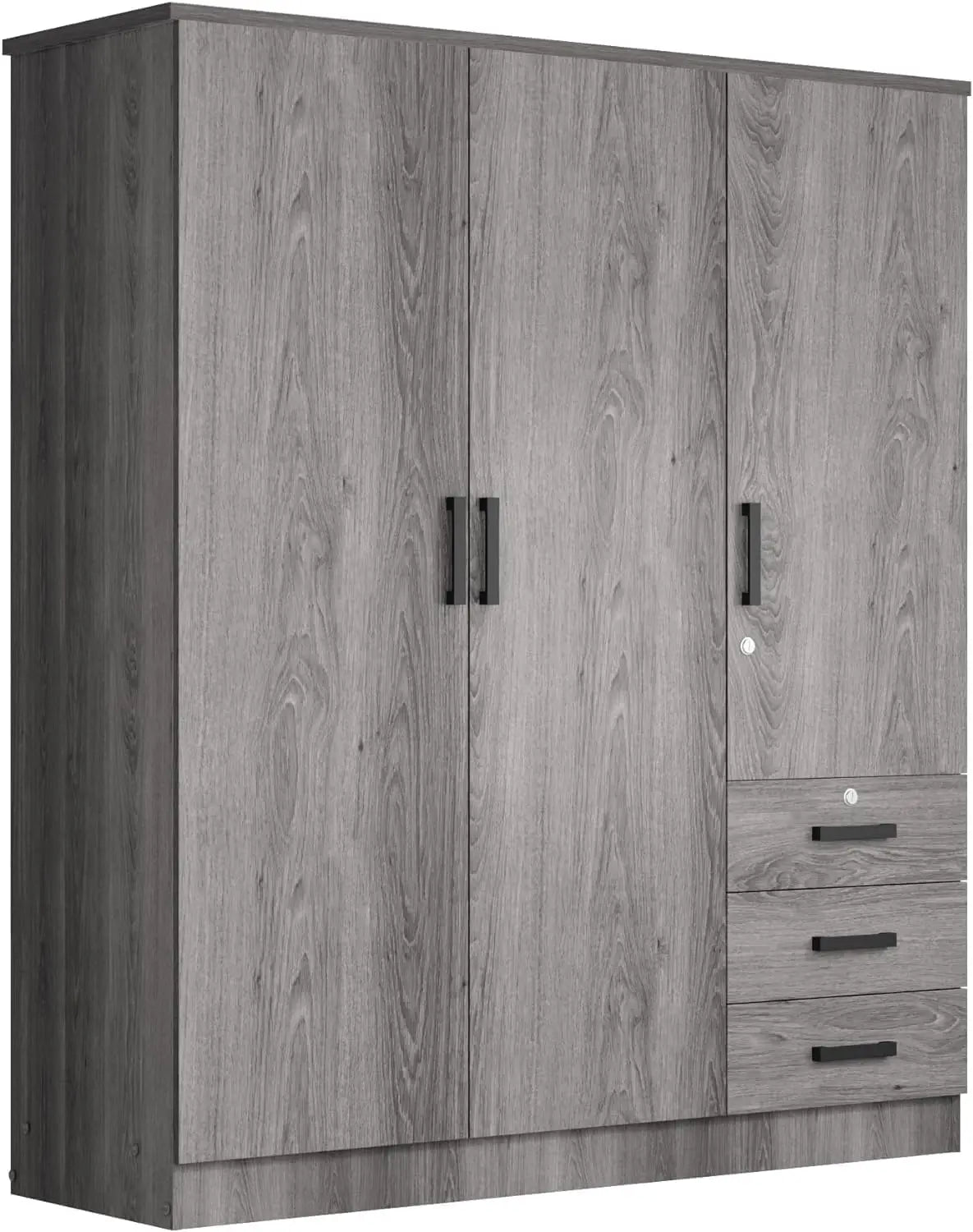 Wardrobe Closet 3 Doors and 3 Drawers (Grey)