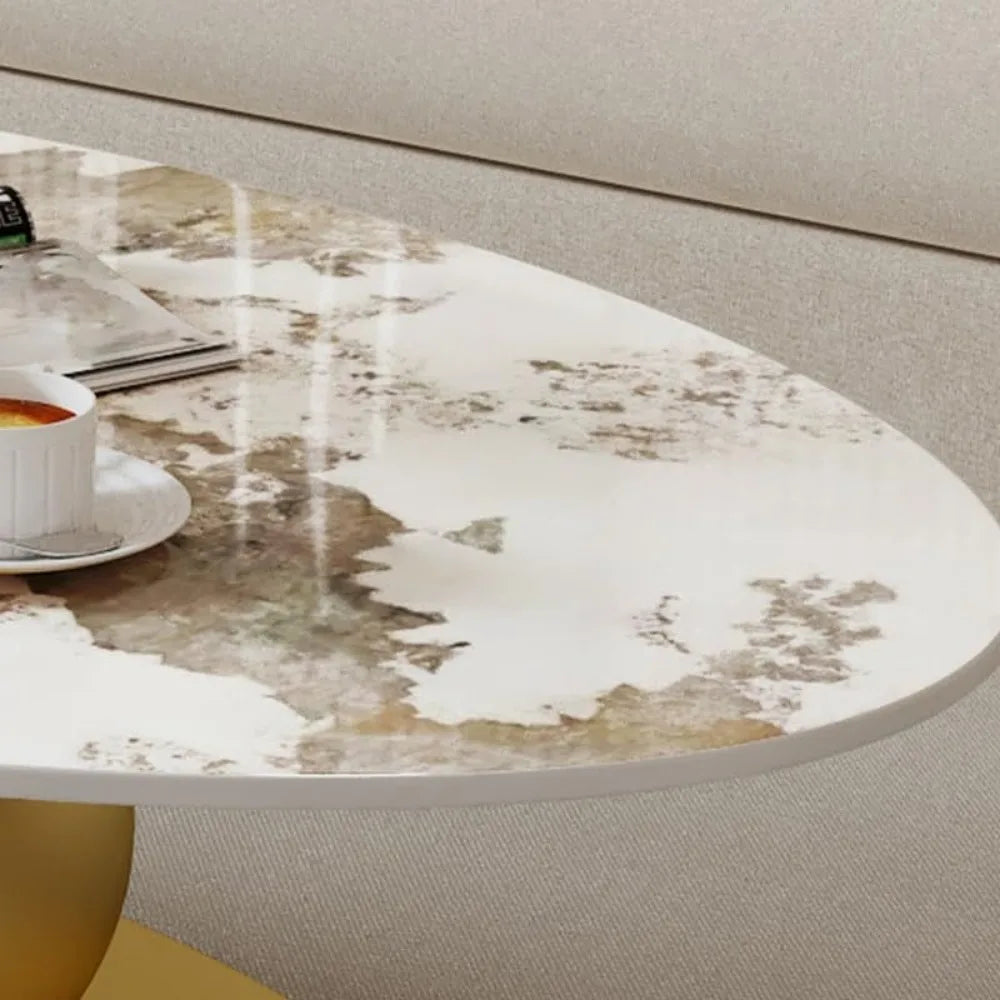 Stone Coffee Table with Abstract Metal Base
