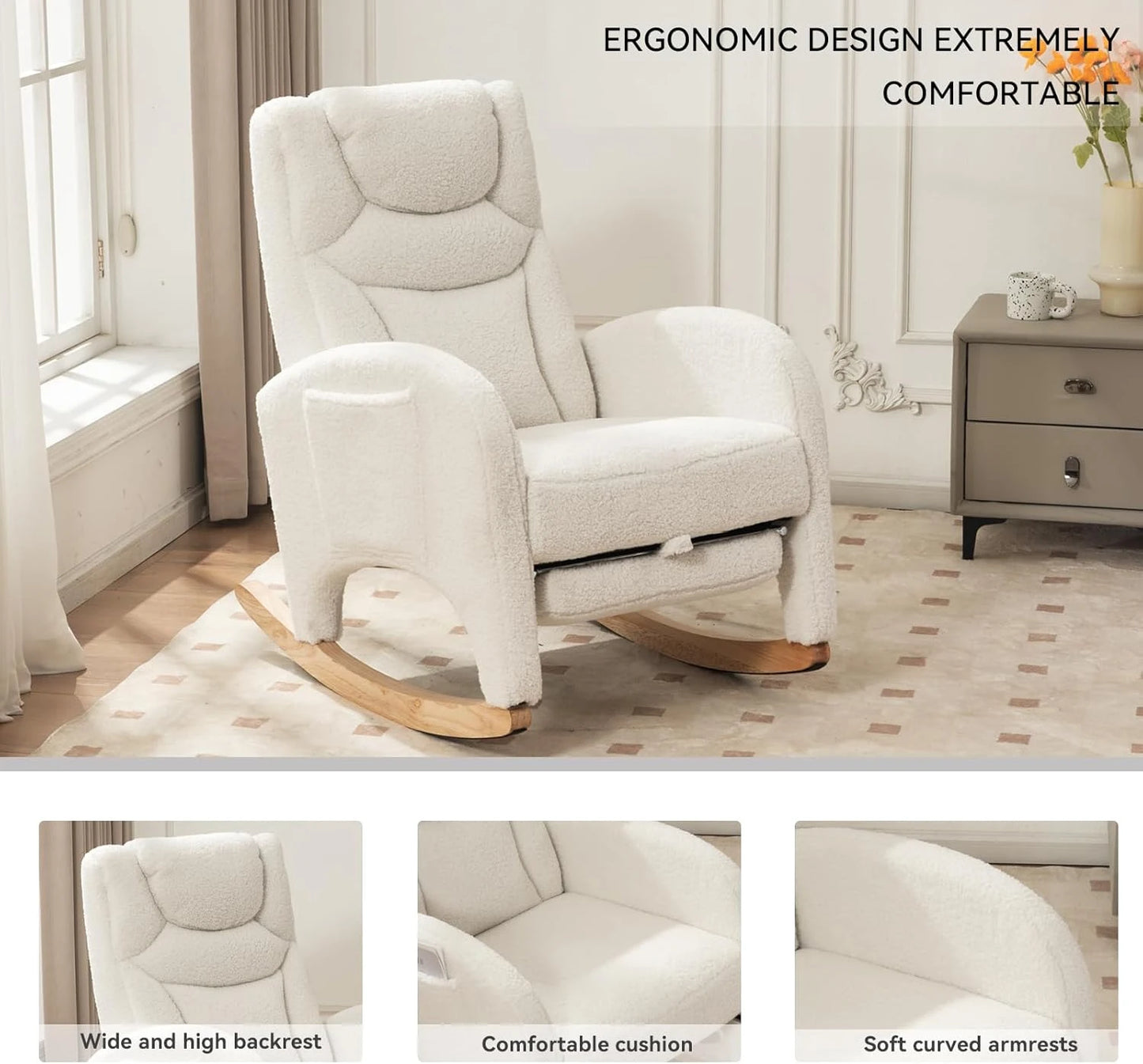 Modern Rocking Chair Nursery, with Adjustable Footrest