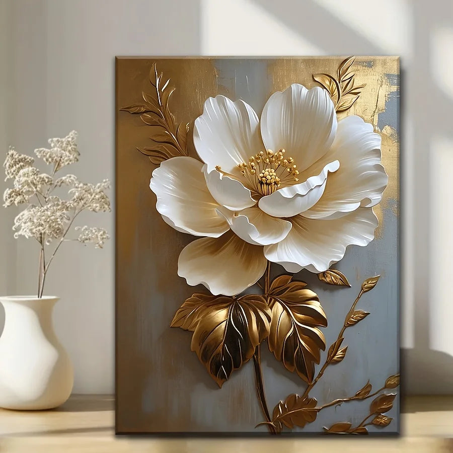 1PC Elegant White Floral Canvas Art