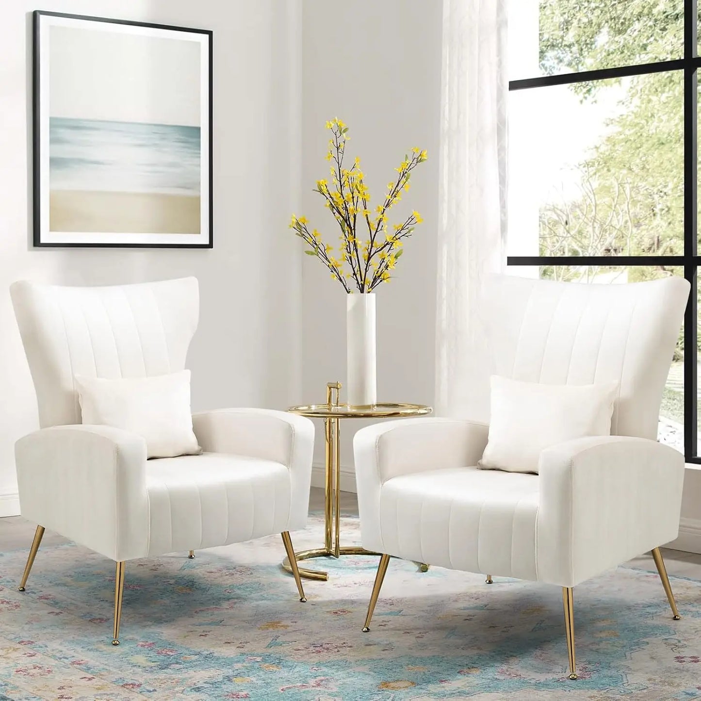 Set of 2 Modern Velvet Accent Chairs with Lumbar Pillow
