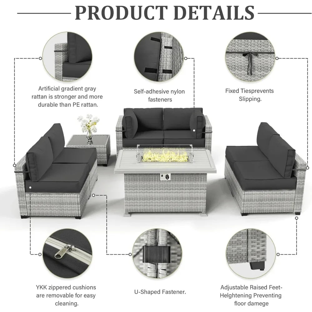 8-Piece Patio Set With Fire Pit Table