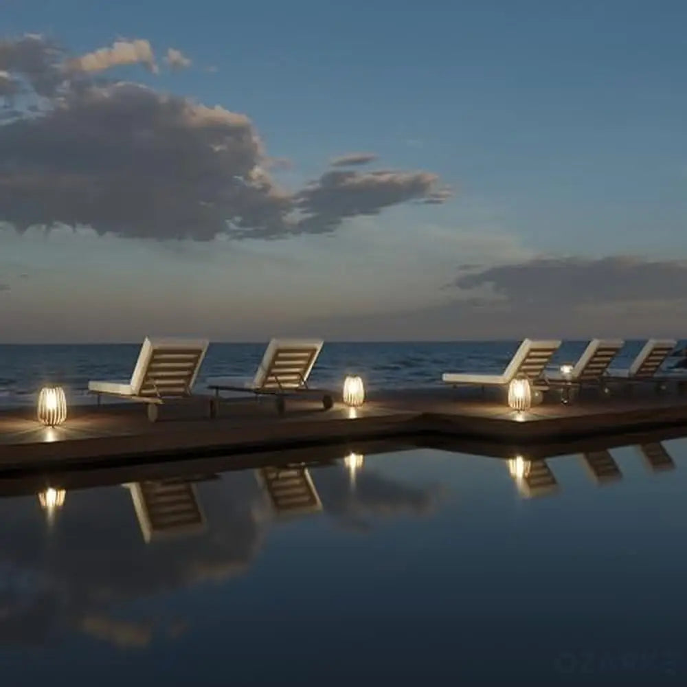 Solar Powered Stainless Steel Rattan Deck Floor Lamp