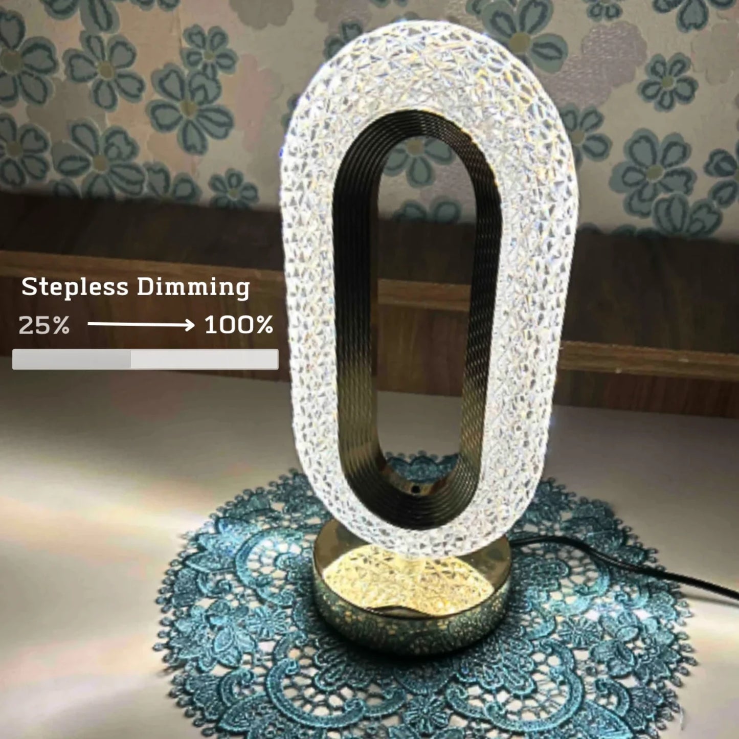 Oval Crystal Table Lamp - Rechargeable Night Light
