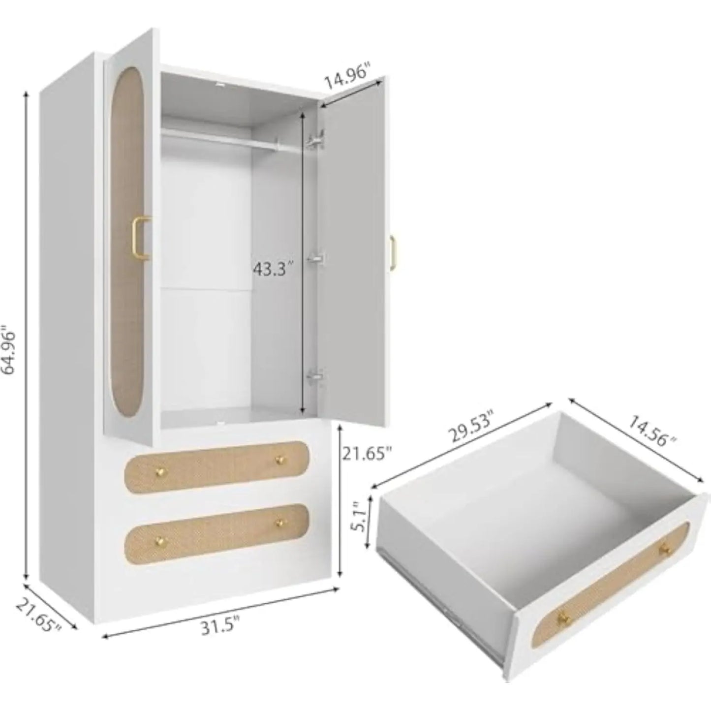 Rattan Wardrobe Cabinet with 4 Storage Drawers