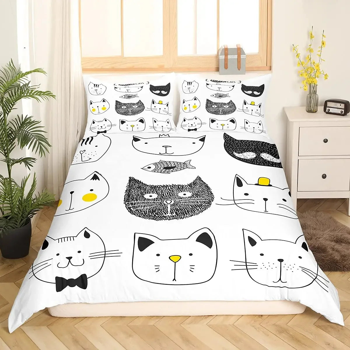 Cartoon Cat Duvet Cover Set With Pillowcase