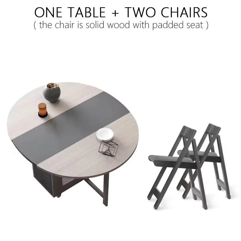 Multifunctional Round Dining Table with Folding Chairs