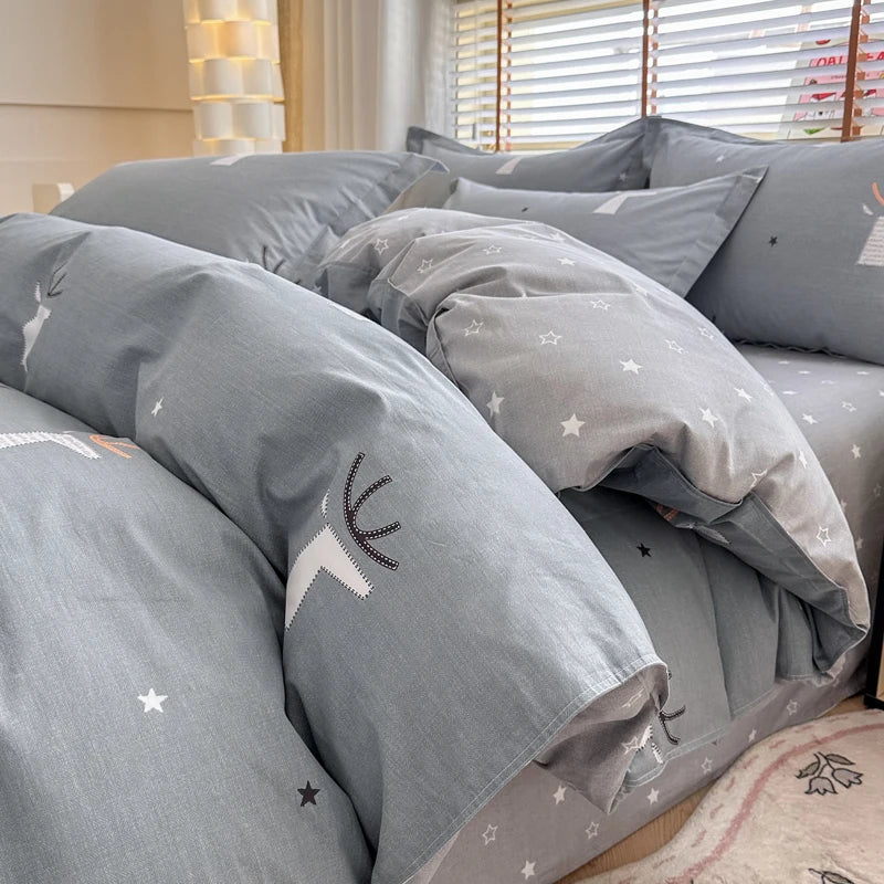 Floral Duvet Cover with Zipper and 2 Pillowcases