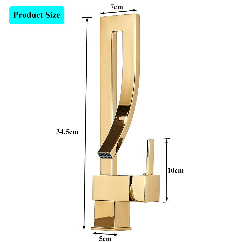 Shiny Gold Bathroom Faucet Single Hand