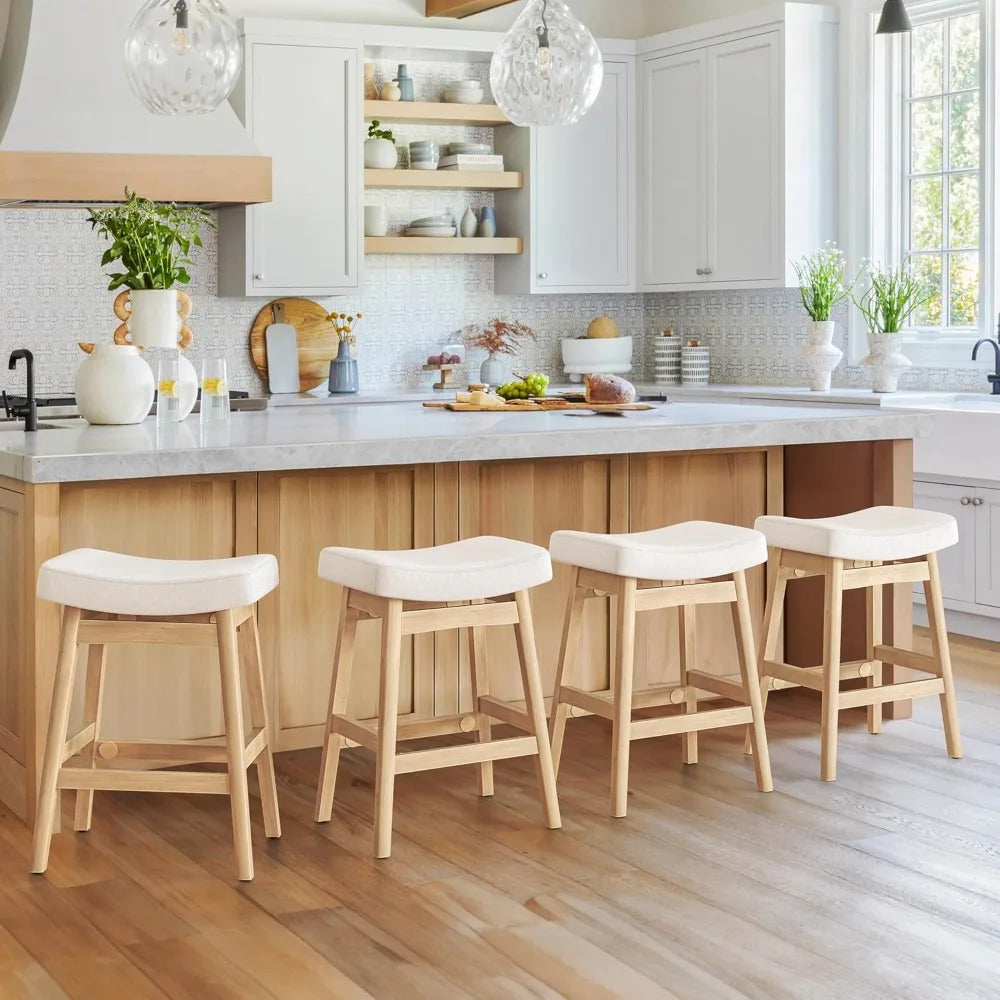 Set of 4, Barstools with Sturdy Wood Legs
