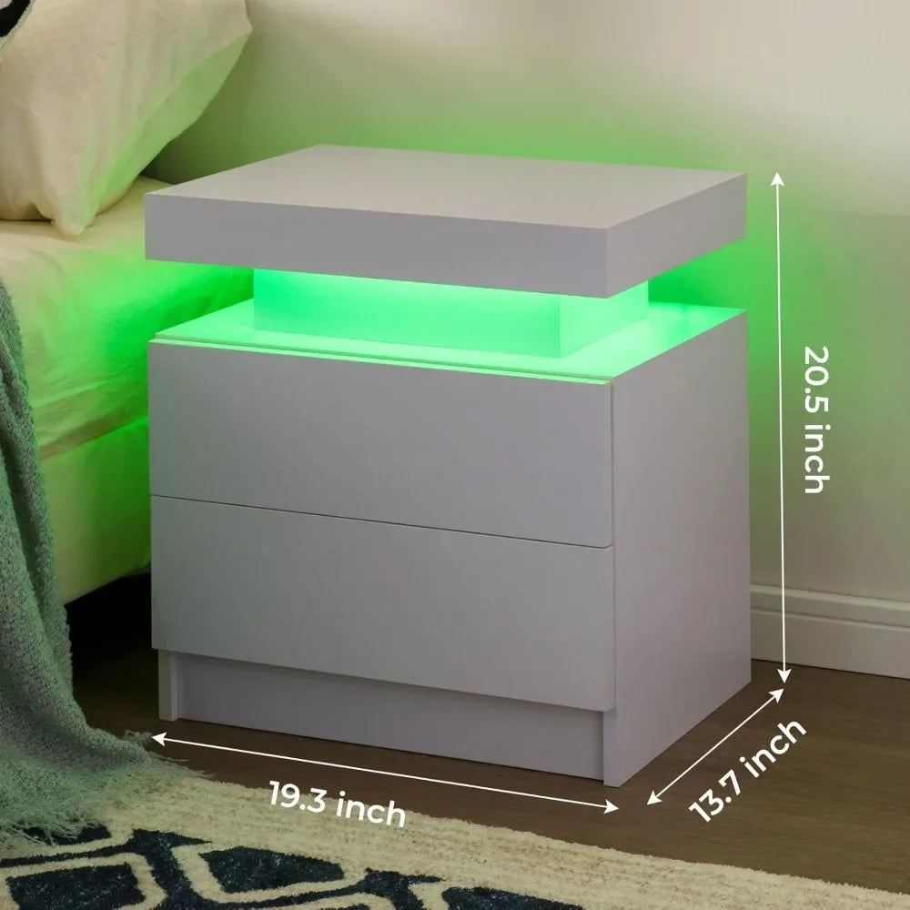 2 LED Nightstands with 2 Drawers